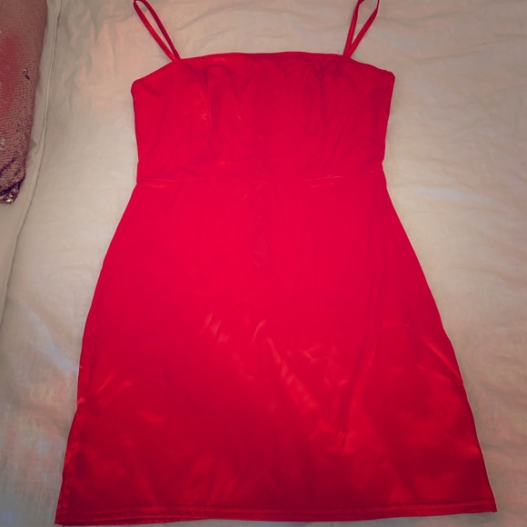 square neck satin bodycon mini dress